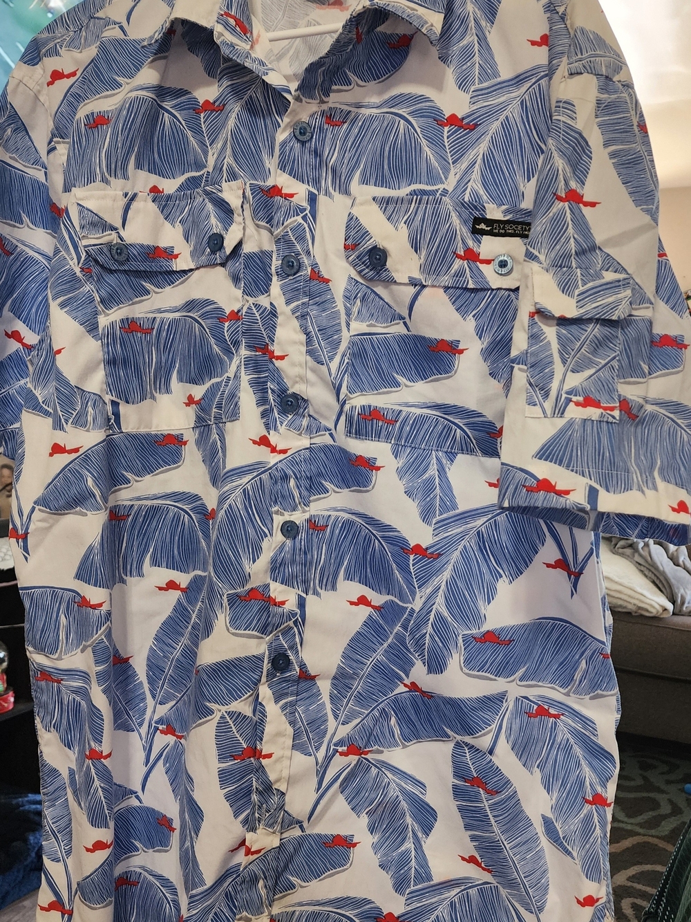 Fly Society Men's Ocean Bay Blue Leaf Print Men's Swim Shirt Sz 3X